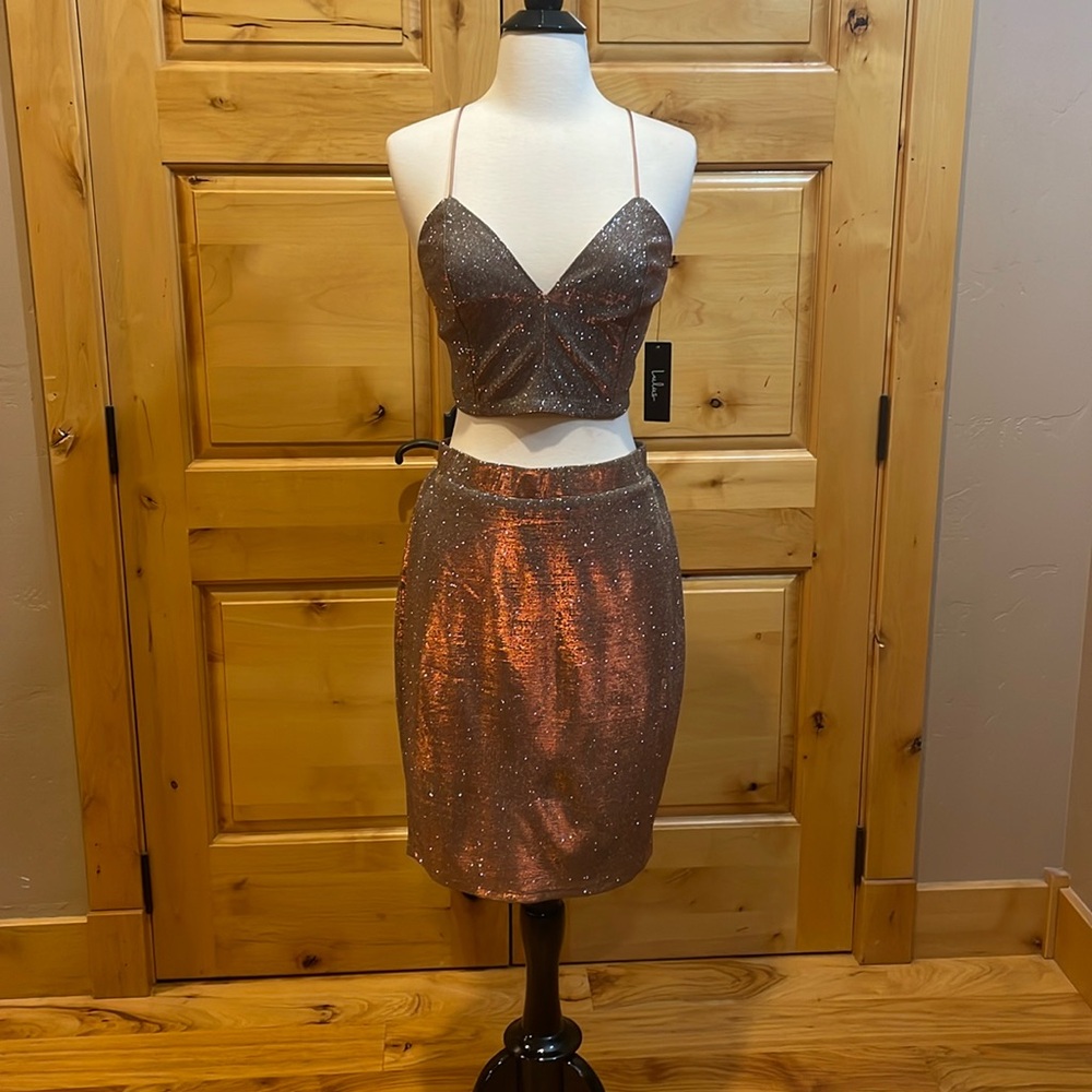 Lulus Glitter Matching Top and Skirt Set M